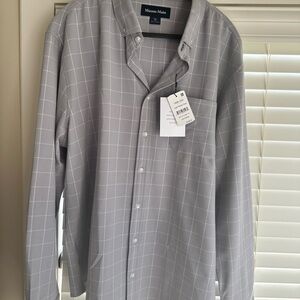 Mizzen+Main Light Gray Windowpane Performance Button-Down Shirt XXL